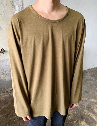 [기획/1+1] Over Fit U-neck Basic T-shirt (Khaki/3color)