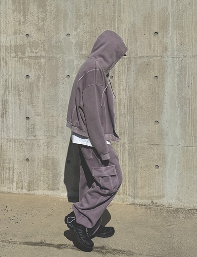 (Light Purple/4color) Pigment Hood Zip Up / Cargo Pants